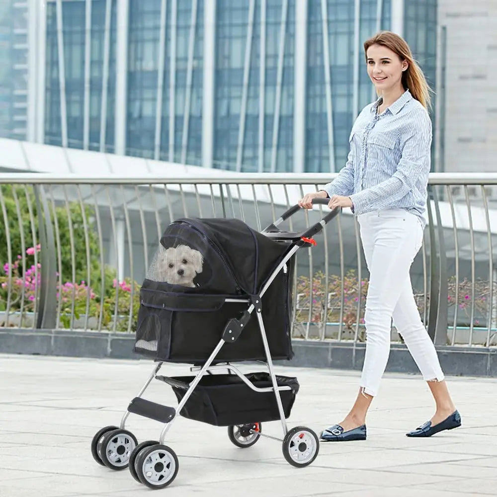 Four Wheel Pet Stroller For Dogs And Cats Foldable Carrier