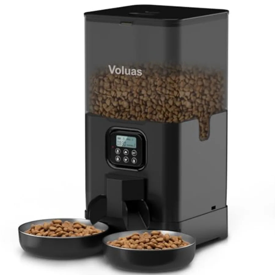 Automatic Cat Feeder For Two Cats With Memory Function And Stainless Steel Bowls