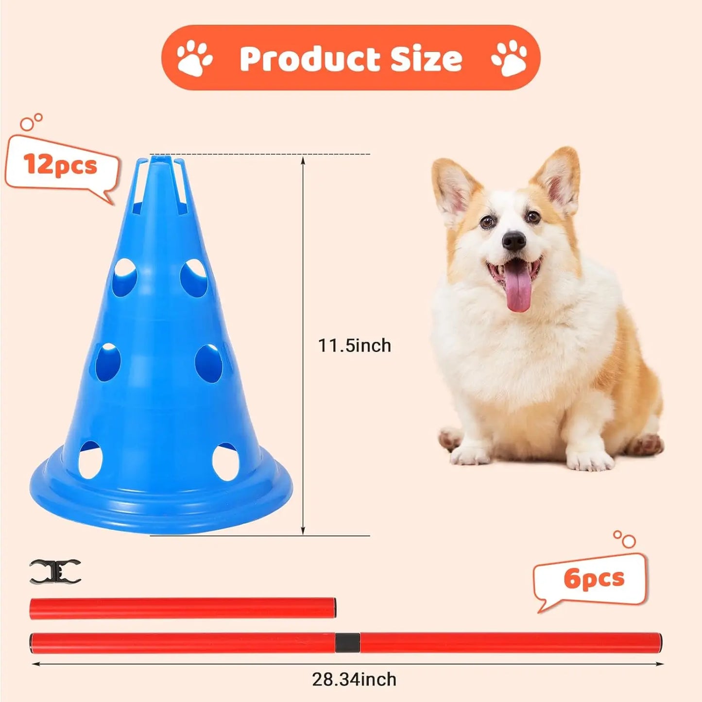HiMISS Dog Agility Hurdle Cone Set With 12 Cones And 6 Rods