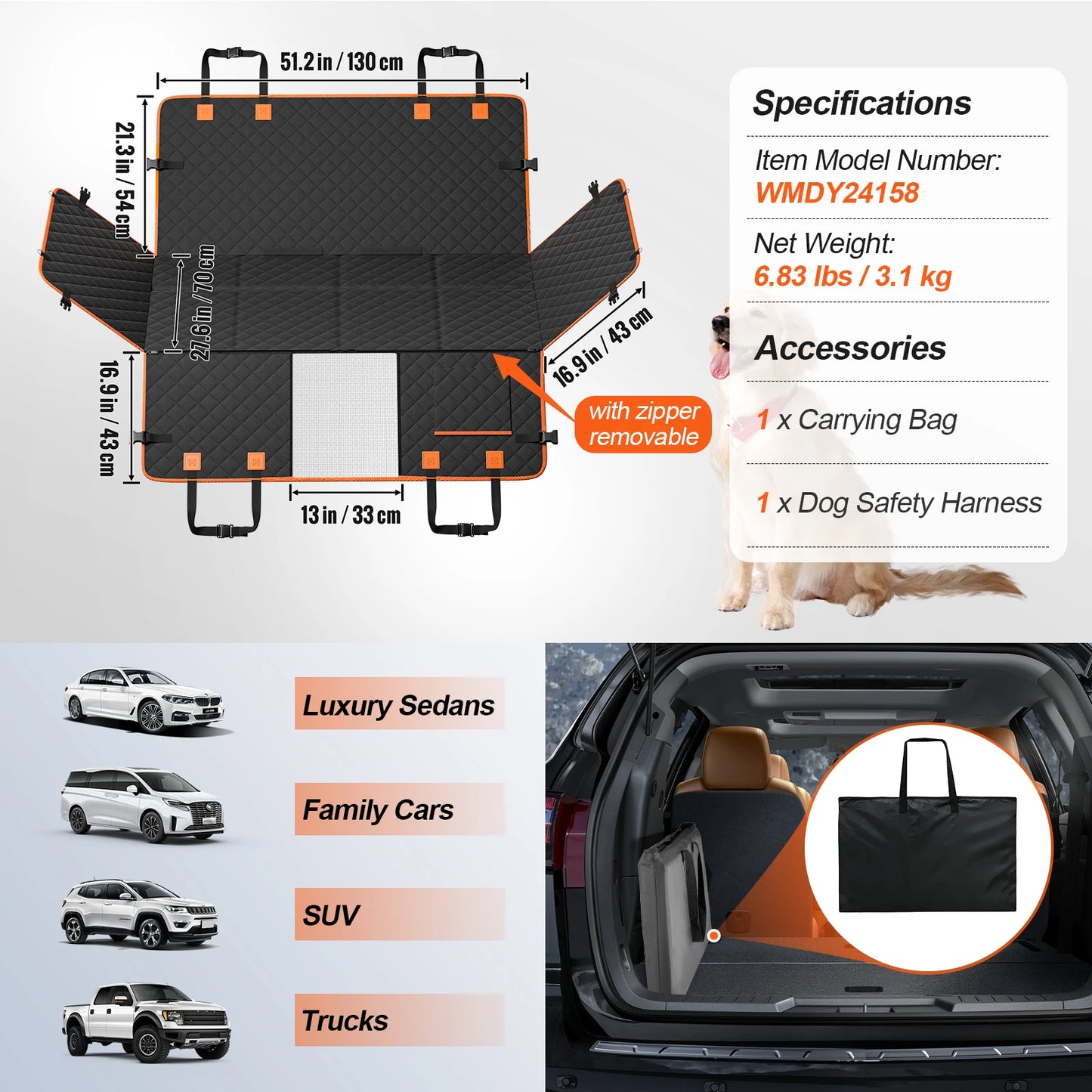 SucceBuy Back Seat Extender Dog Car Cover Hammock Mesh Window