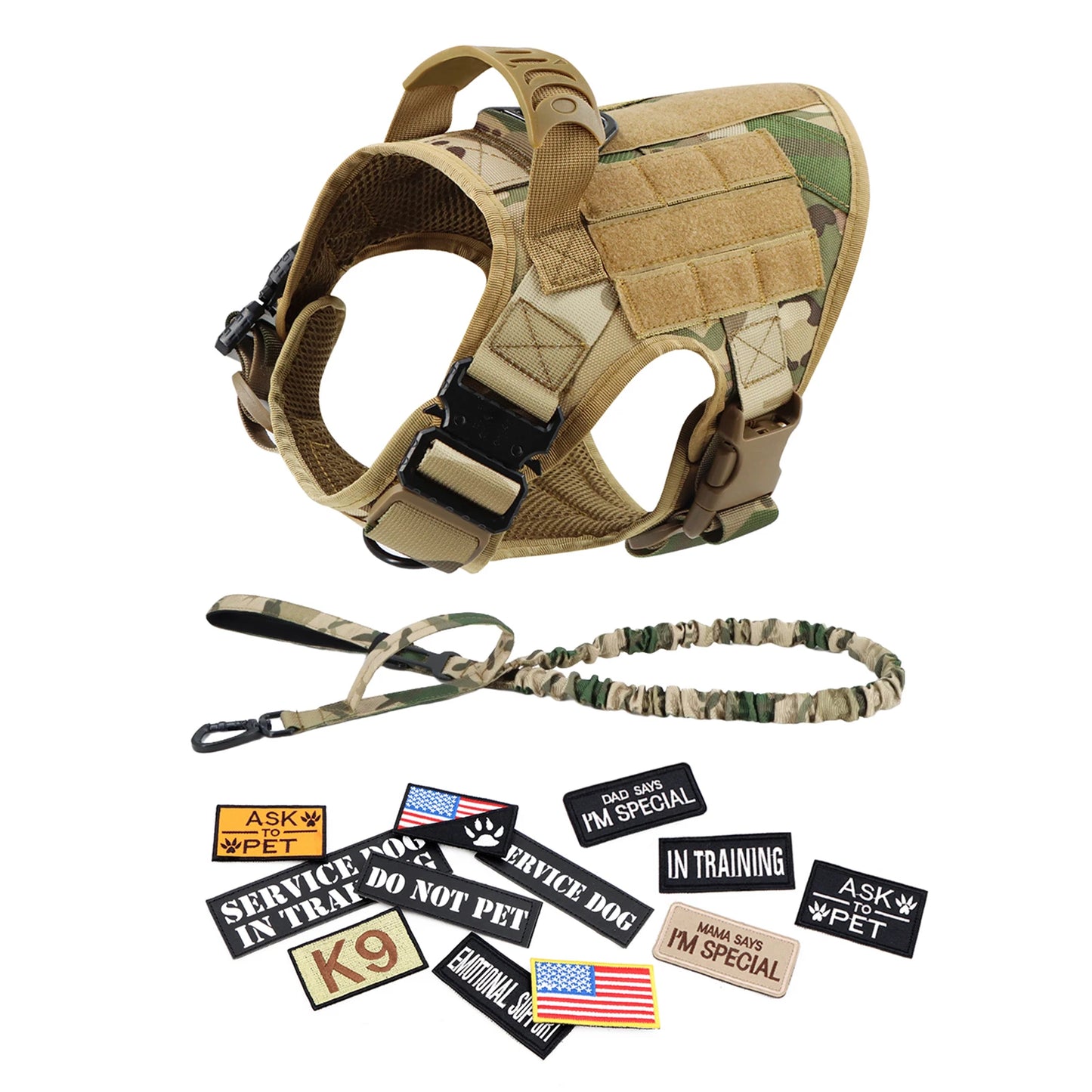 PETRAVEL Military Large Malinois Dog Harness Vest Set Patches Leash Kit