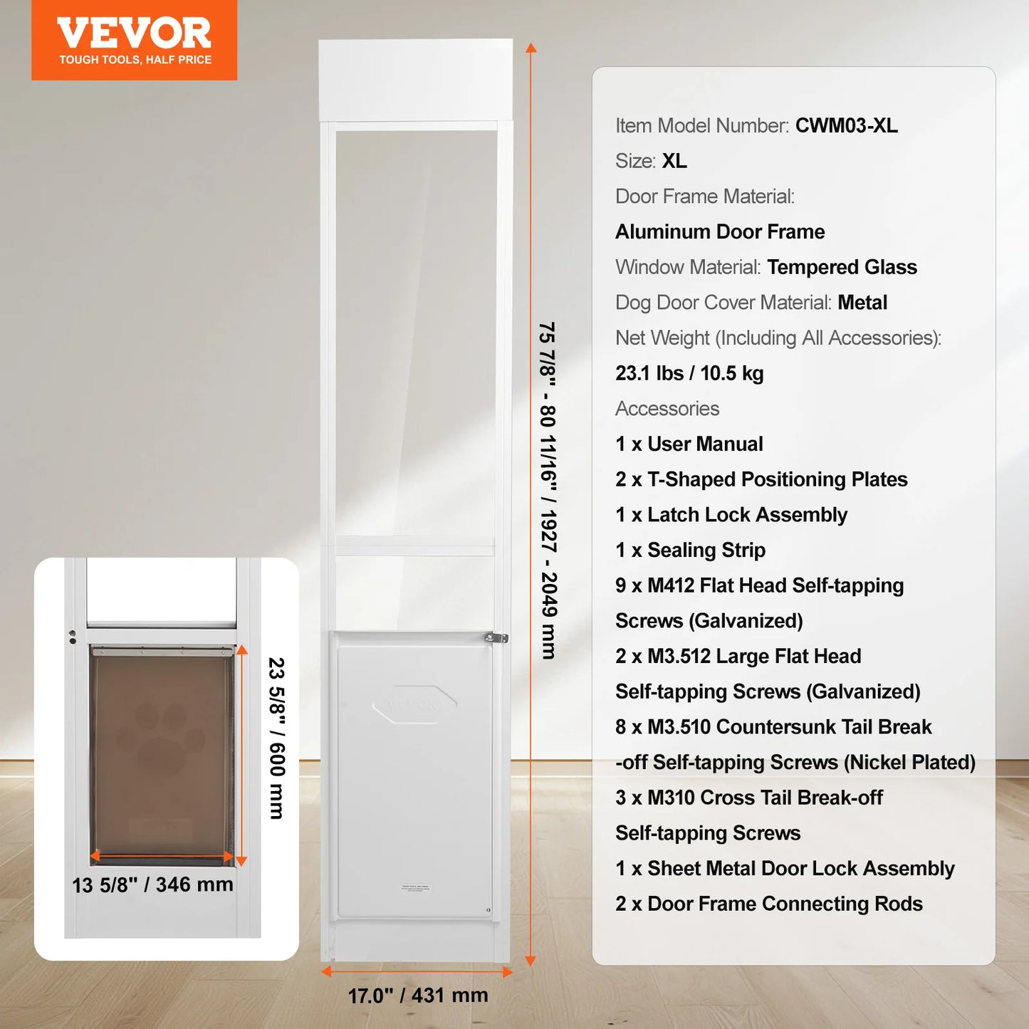 Dog Door For Sliding Glass Door With Adjustable Height Aluminum