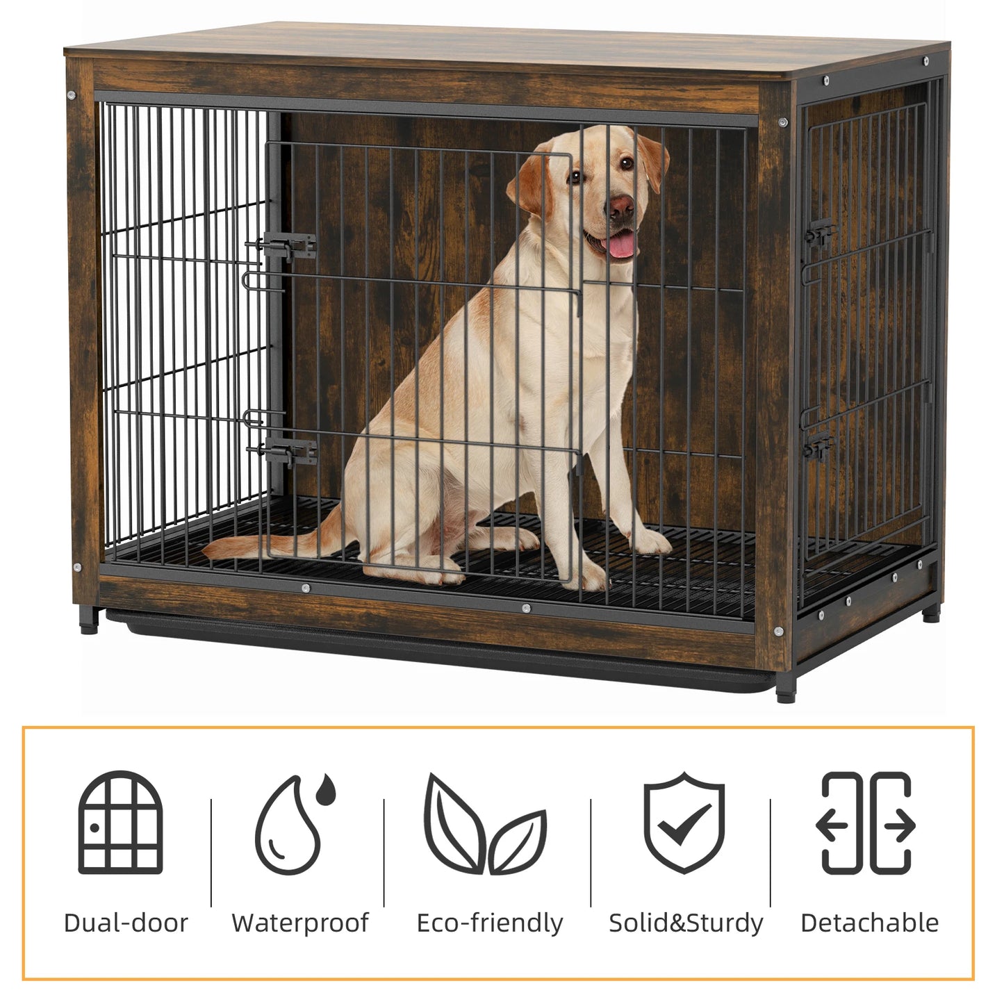 BINGOPAW Wooden Dog Crate End Table With Double Doors