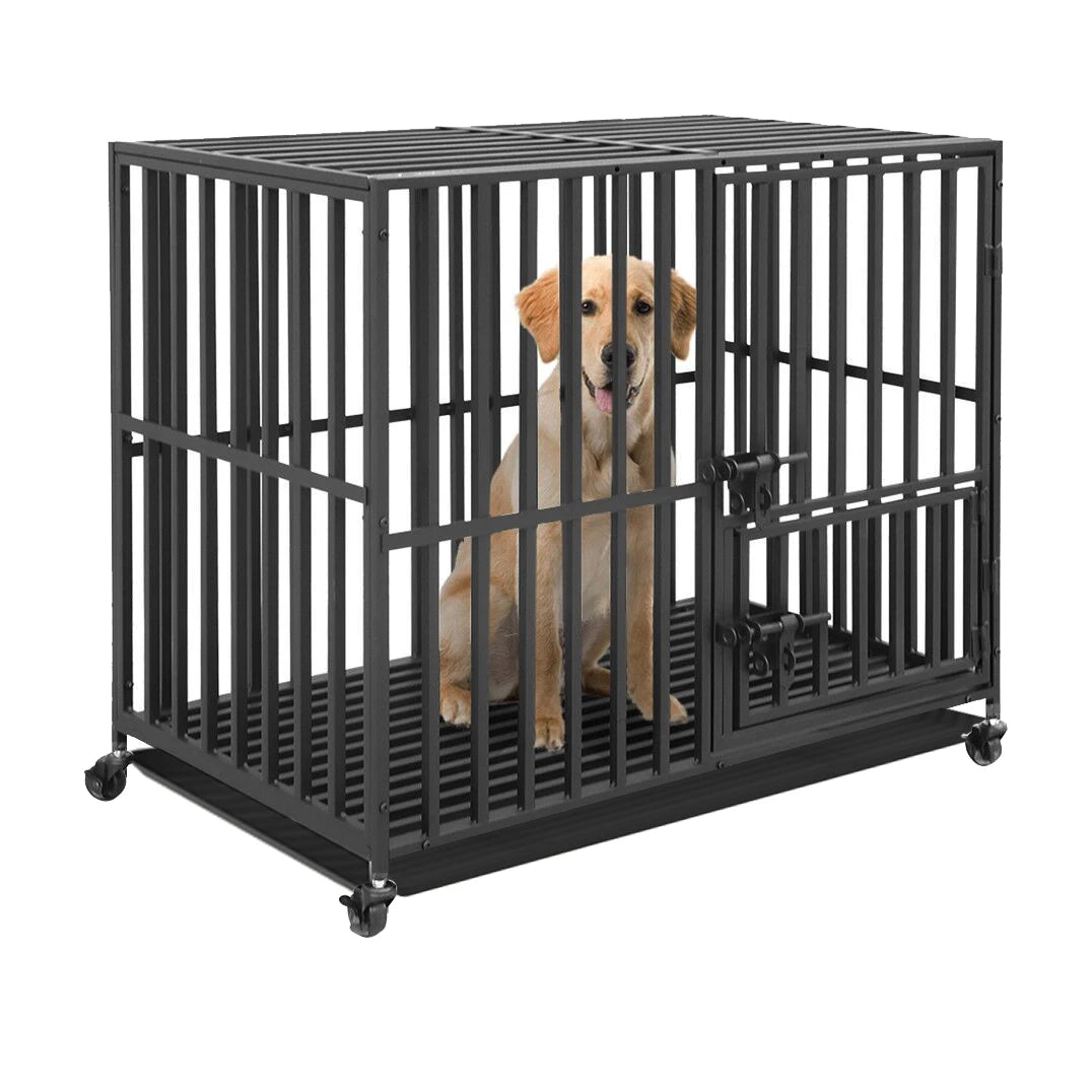 BINGOPAW Heavy Duty Dog Cage With 3 Doors Removable Tray And Wheels