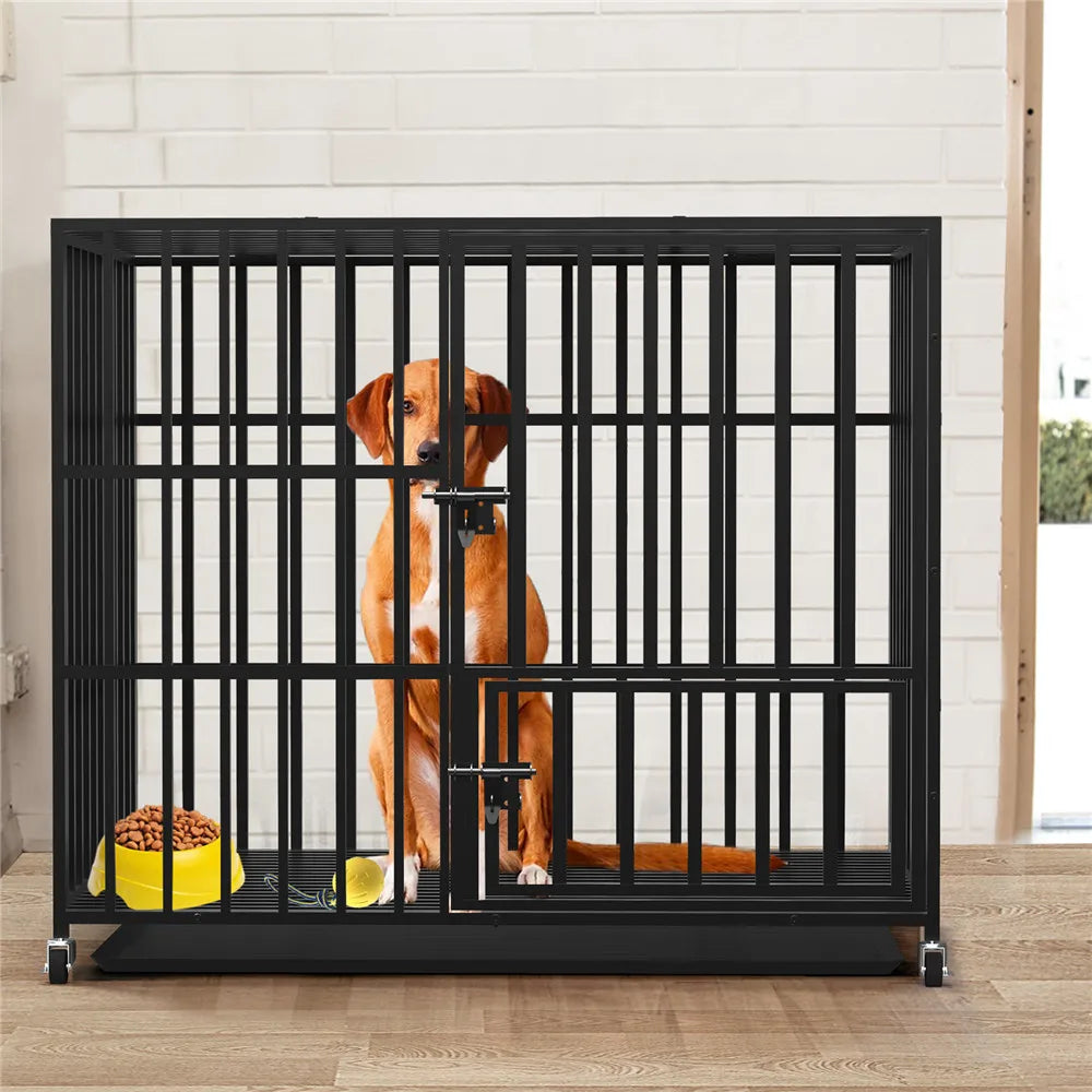 BINGOPAW Heavy Duty Dog Cage With 3 Doors Removable Tray And Wheels