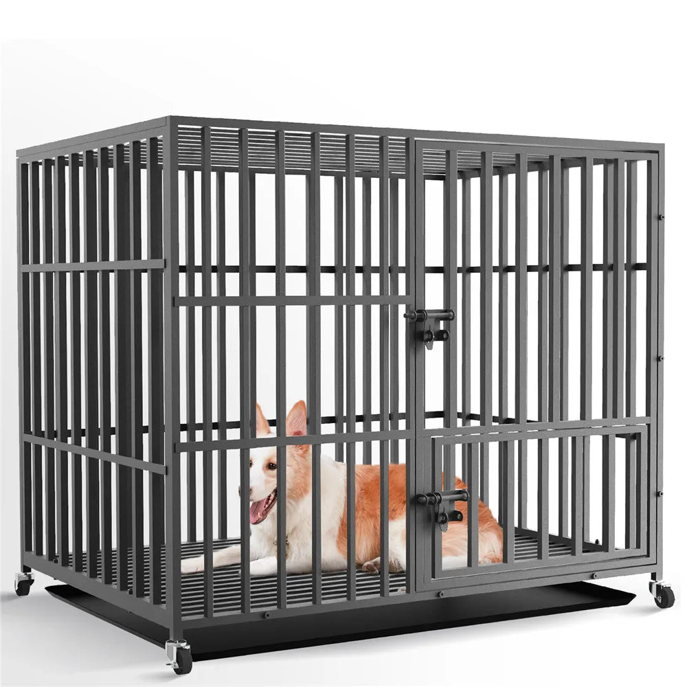 BINGOPAW Heavy Duty Dog Cage With 3 Doors Removable Tray And Wheels