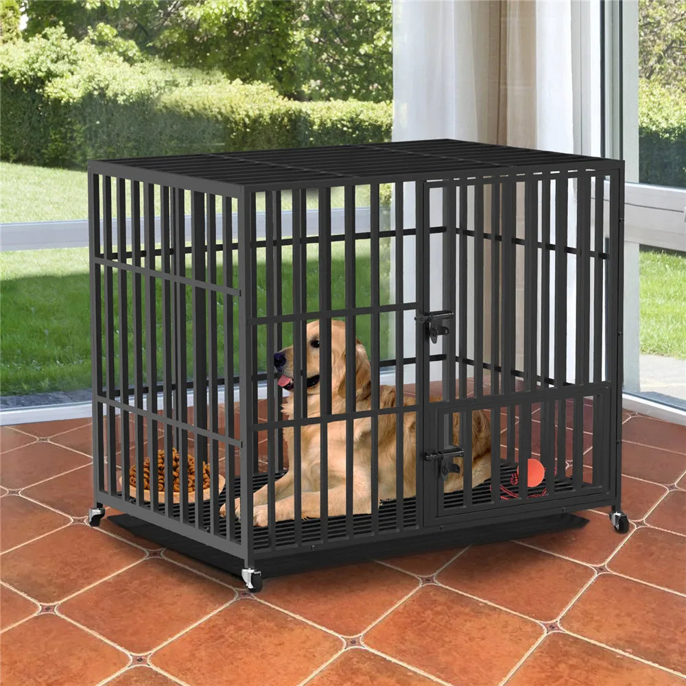 BINGOPAW Heavy Duty Dog Cage With 3 Doors Removable Tray And Wheels