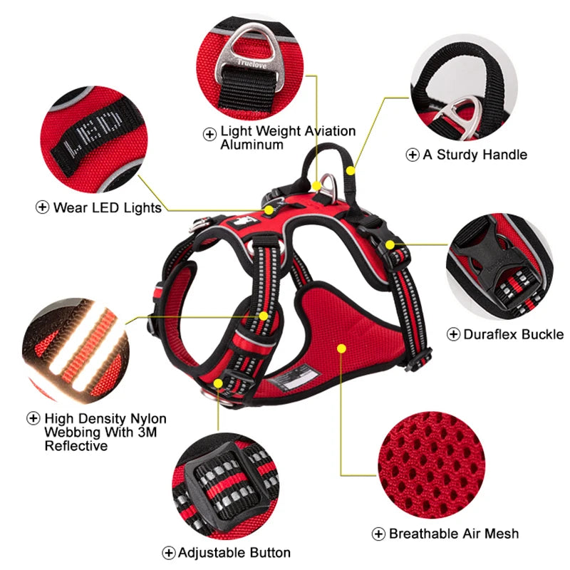 TrueLove CN Reflective No Pull Nylon Dog Harness Vehicle Lead