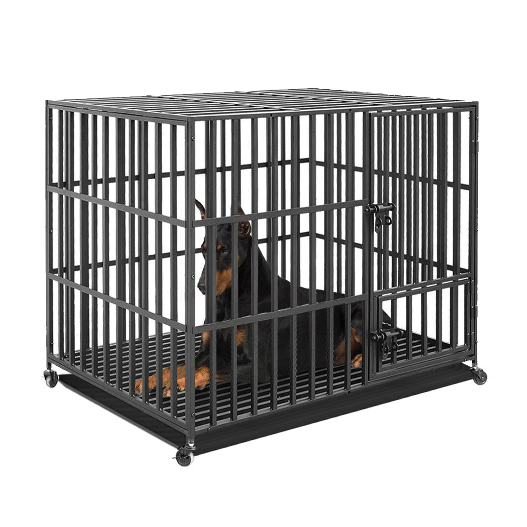 BINGOPAW Heavy Duty Dog Cage With 3 Doors Removable Tray And Wheels