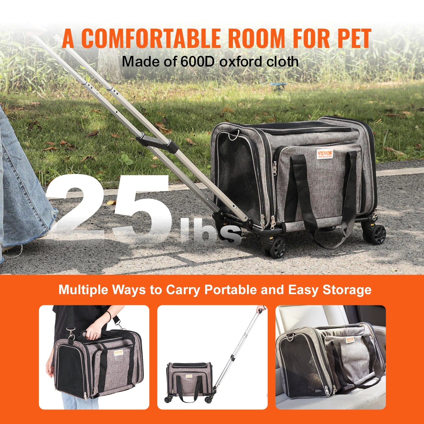 Breathable Cat Carrier Backpack With Telescopic Handle Wheels