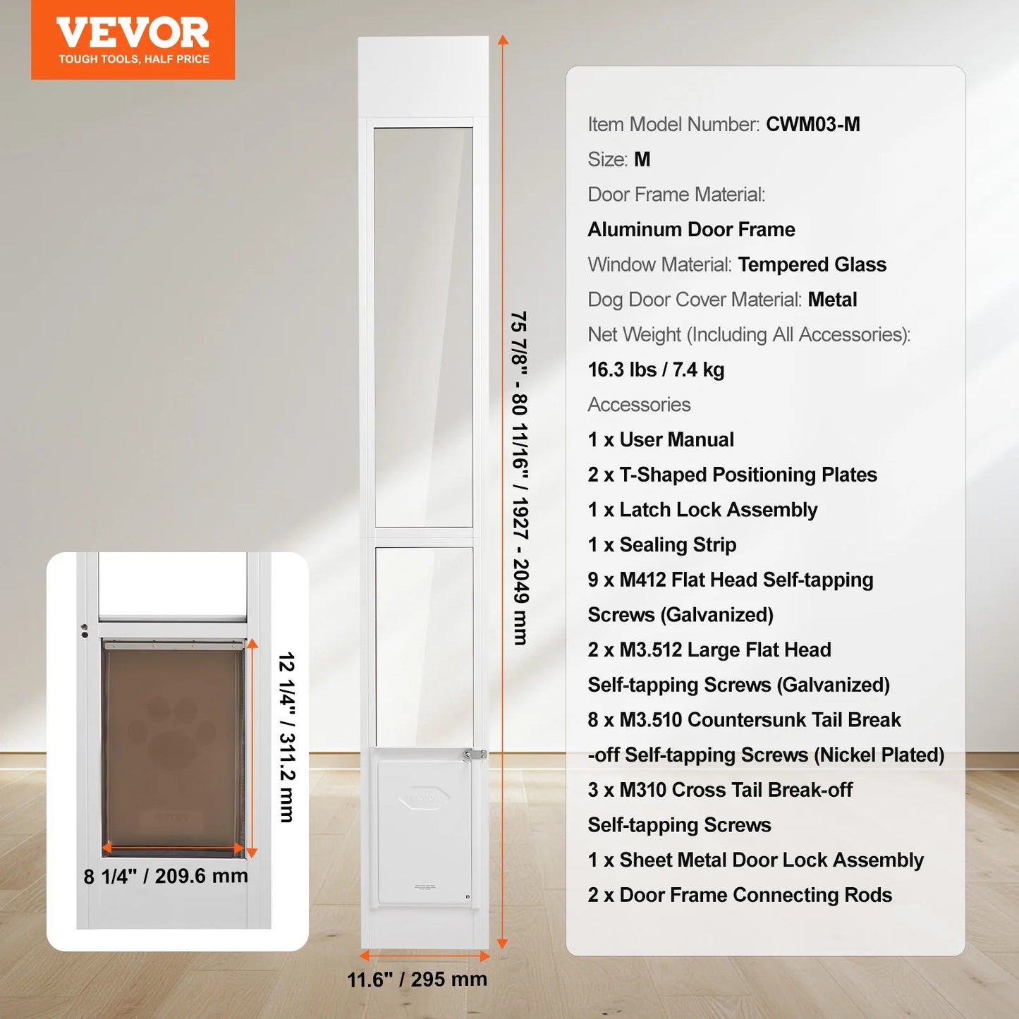 Dog Door For Sliding Glass Door With Adjustable Height Aluminum