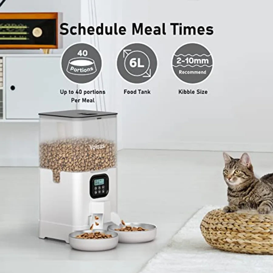 Automatic Cat Feeder For Two Cats With Memory Function And Stainless Steel Bowls