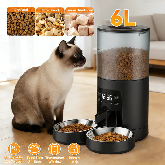 Automatic Cat Feeder With 2 Stainless Bowls Dual Power Supply