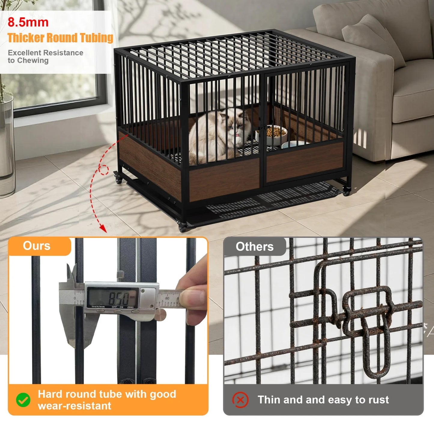 BINGOPAW Heavy Duty Rolling Dog Crate Kennel Removable Tray