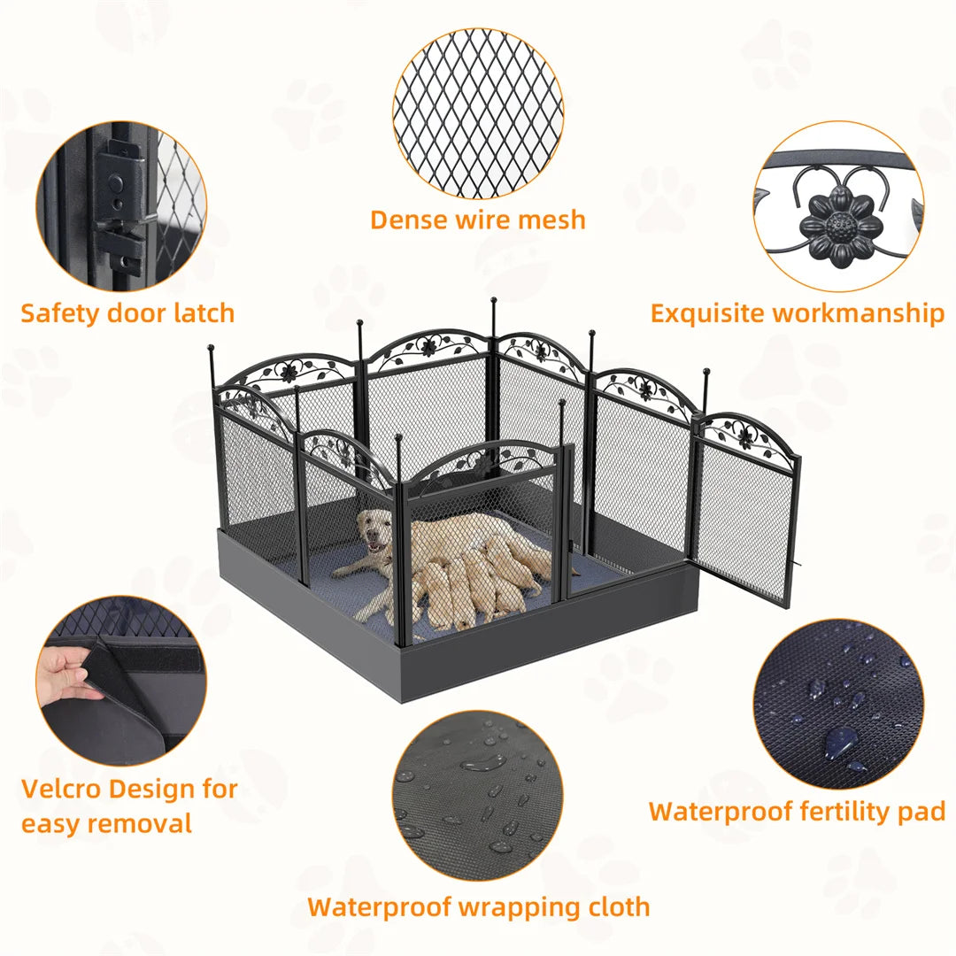 BINGOPAW 8 Panels Dog Playpen Heavy Duty Iron Fence Outdoor