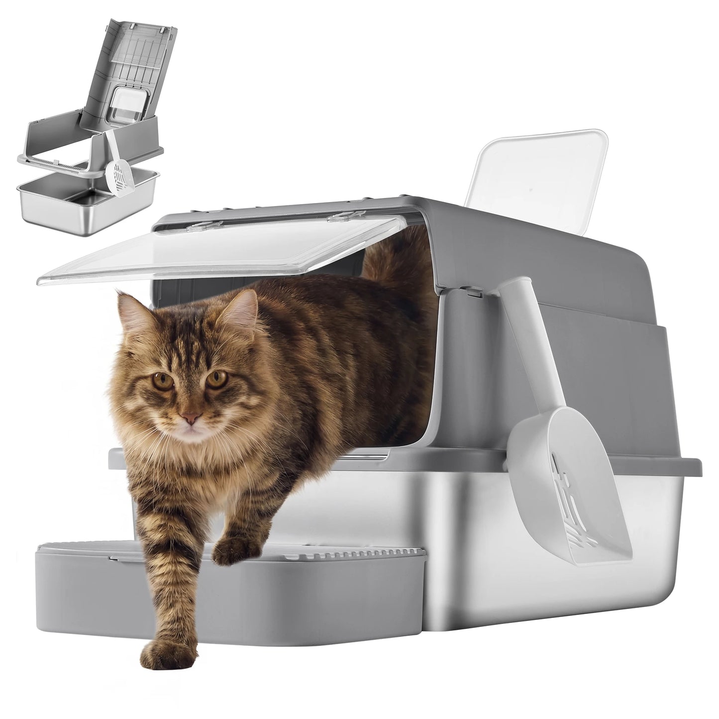 Feandrea Cat Litter Box With Flip Lid Two Doors Scoop