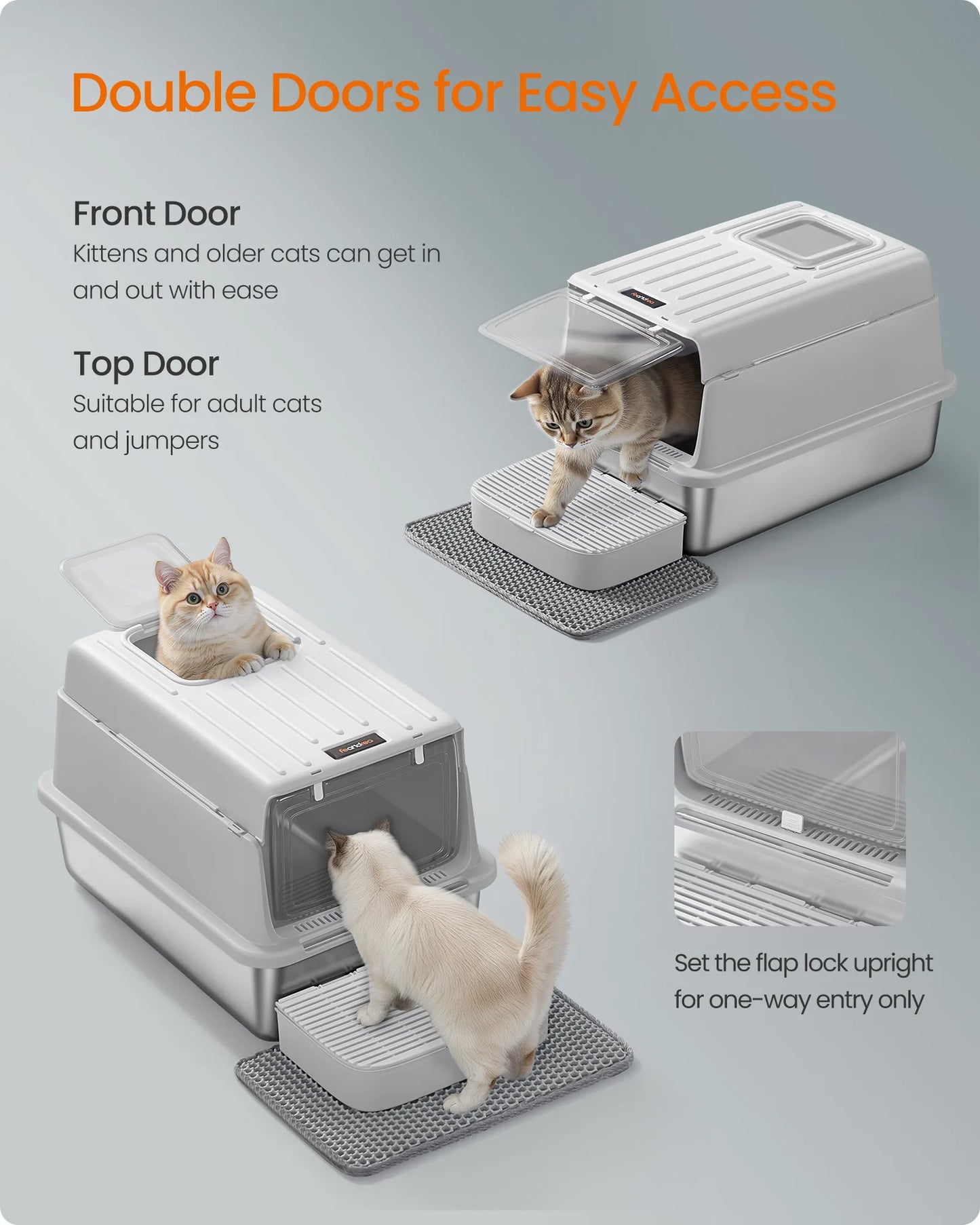 Feandrea Cat Litter Box With Flip Lid Two Doors Scoop