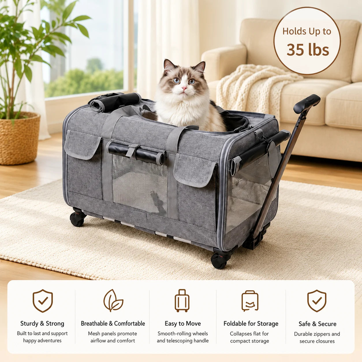 XMSJ Cat Dog Carrier With Wheels For Travel Stroller