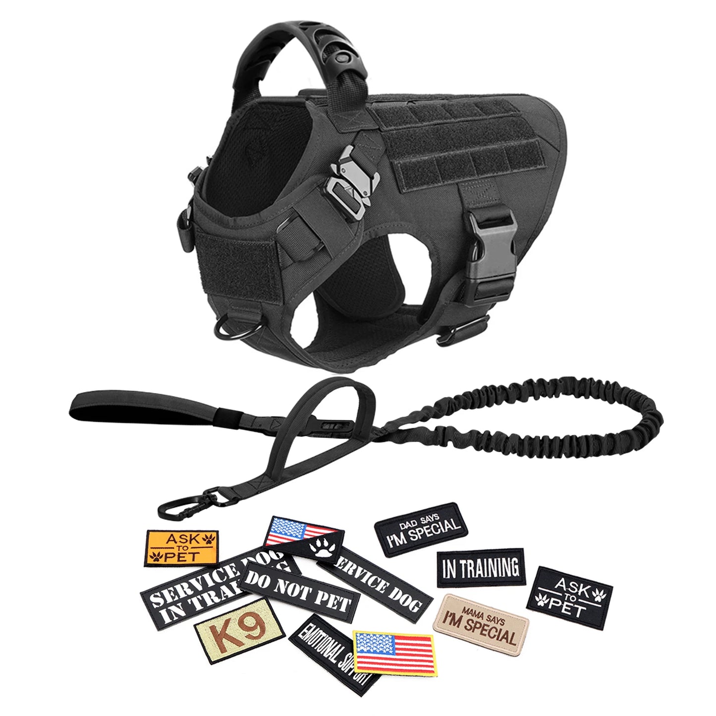 PETRAVEL Military Large Malinois Dog Harness Vest Set Patches Leash Kit