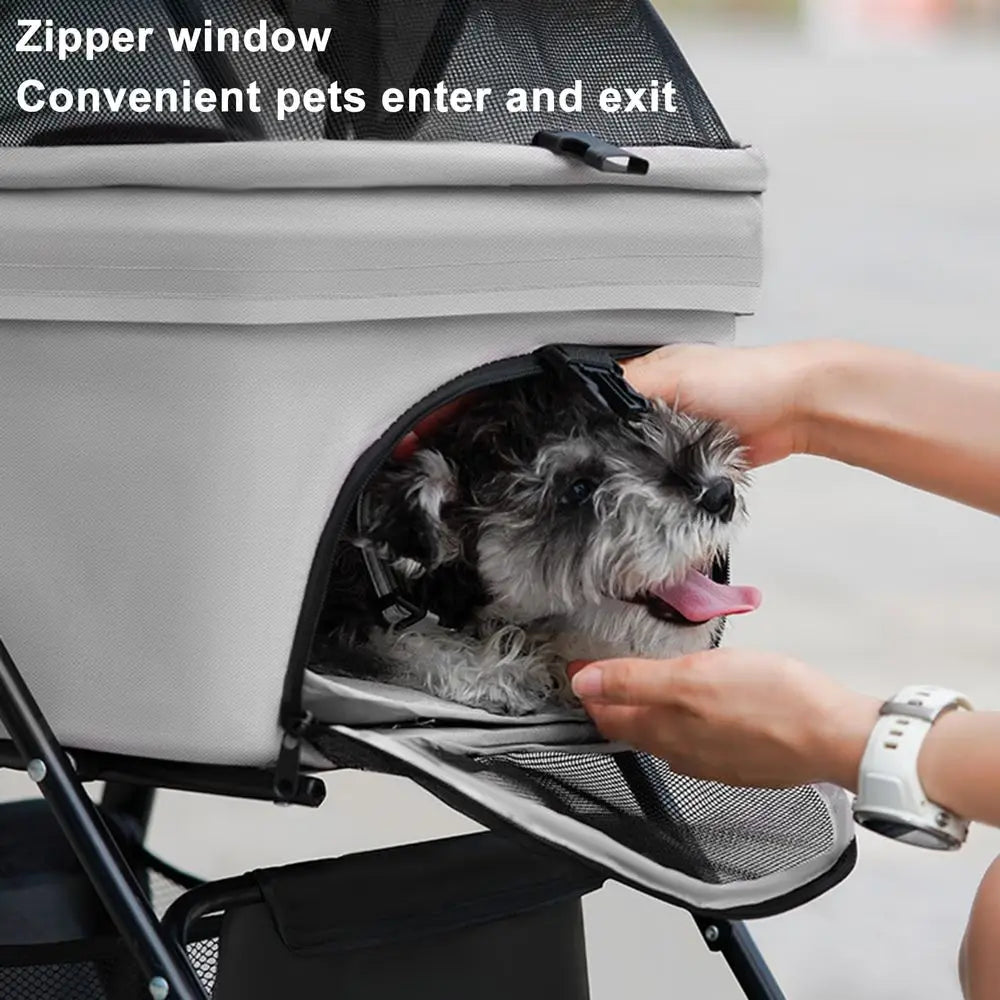 Pet Folding Stroller For Dogs And Cats With Four Wheels