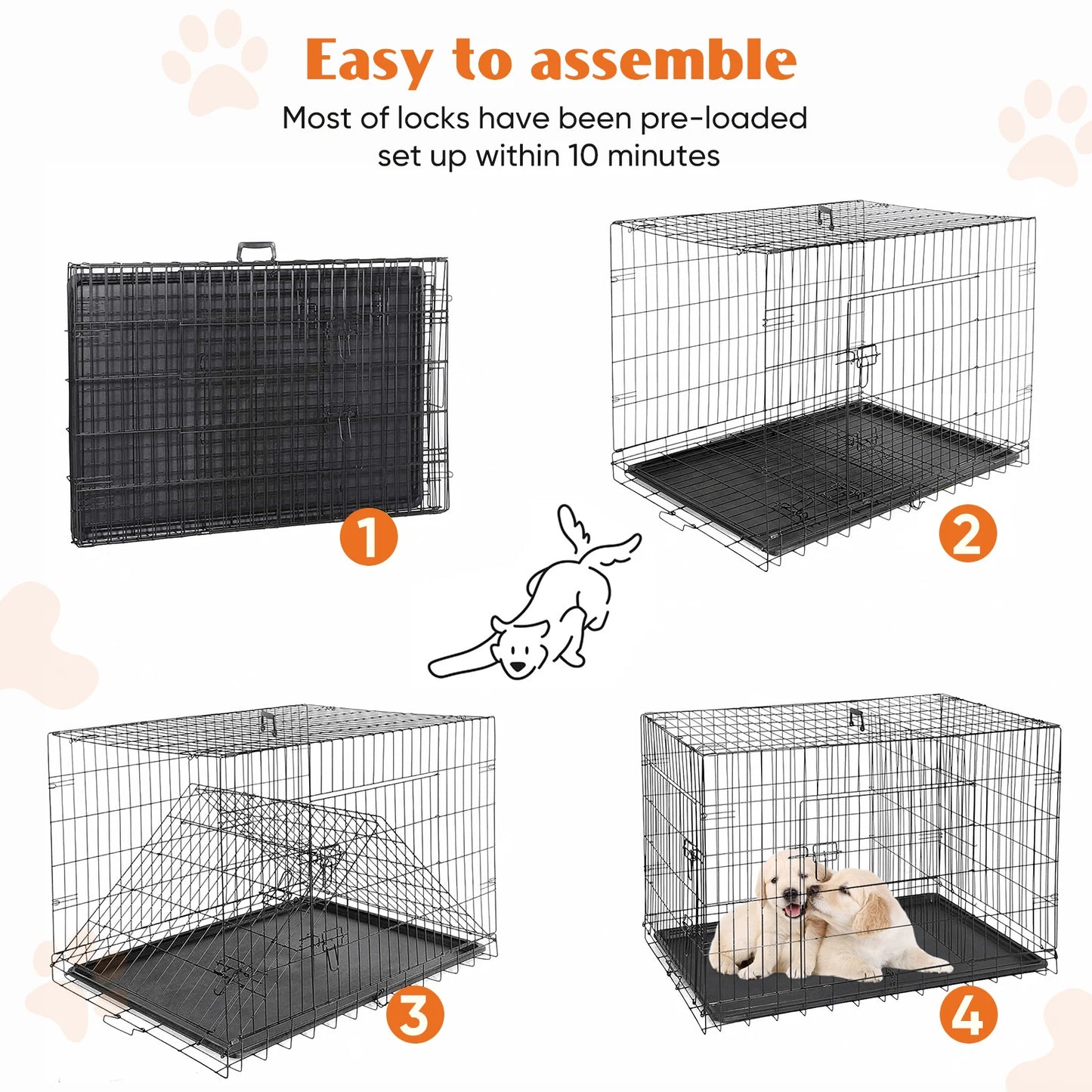 JHK Folding Wire Dog Cage With Pan Tray For Outdoors