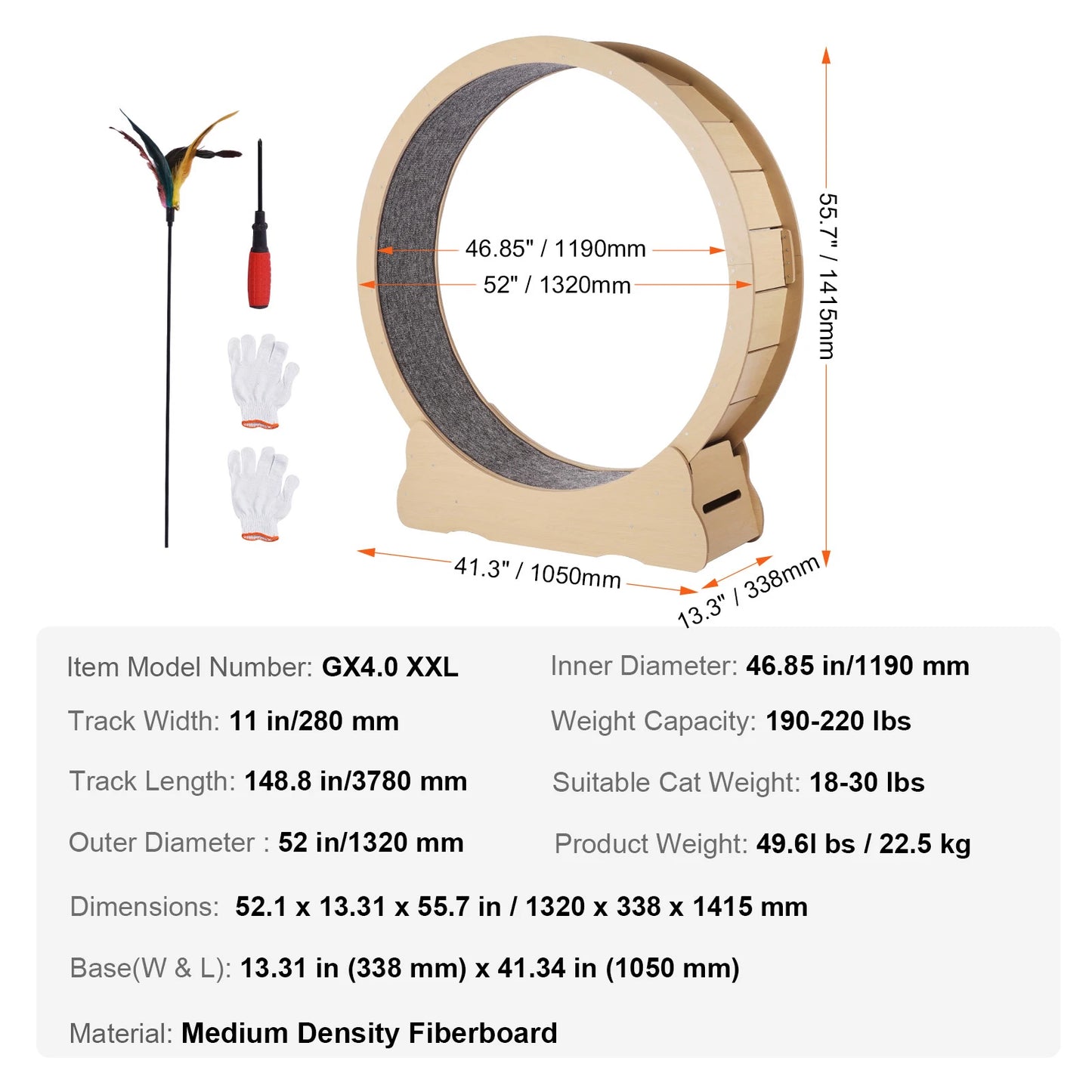 SucceBuy Wooden Cat Exercise Wheel For Indoor Cats With Teaser