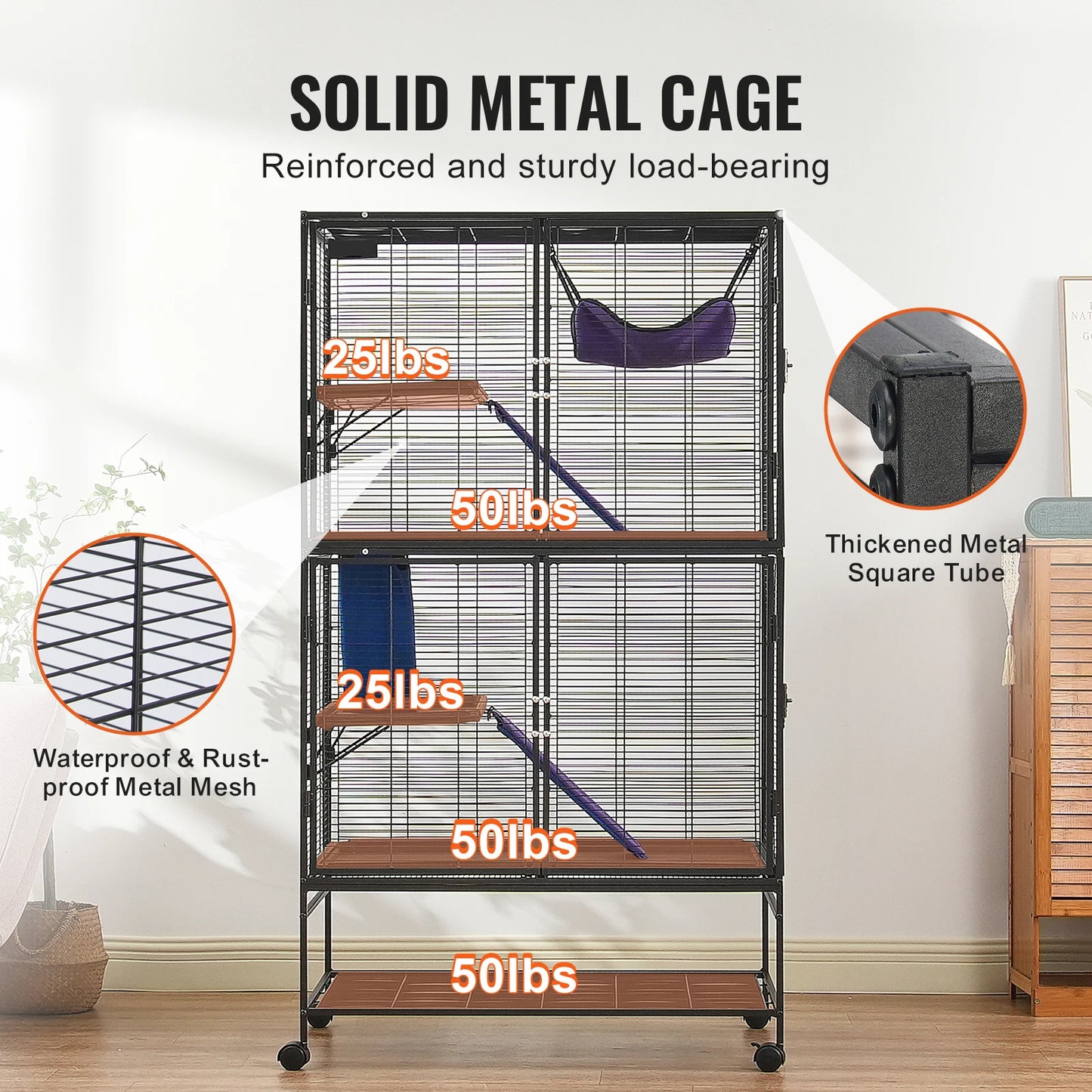 Rolling Metal Ferret Cage Quad Tier Small Animal Cage
