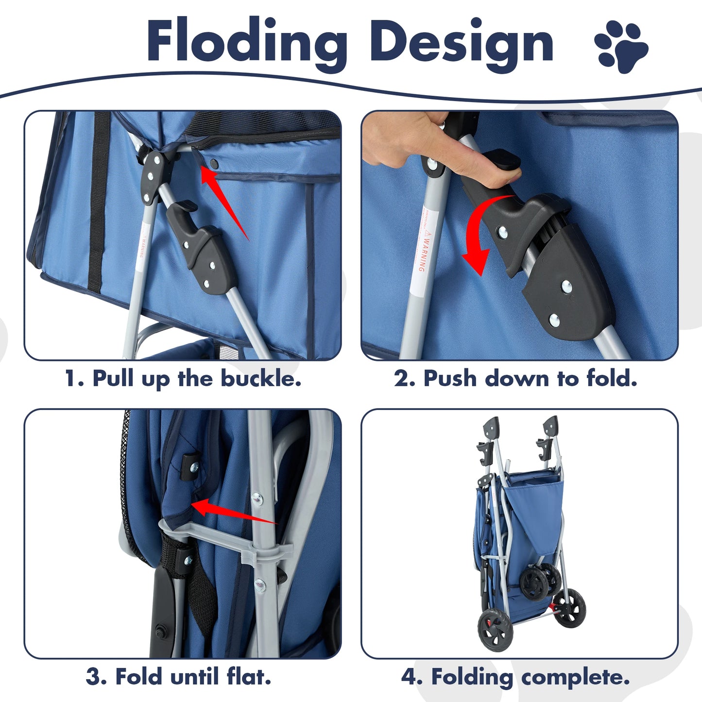Foldable 3-Wheel Pet Stroller for Small Dogs and Cats