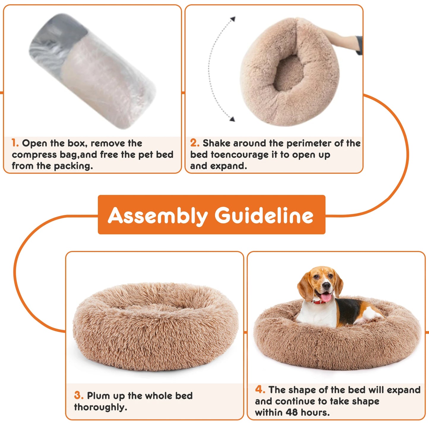 JHK Calming Faux Fur Dog Bed With Anti Slip Foundation