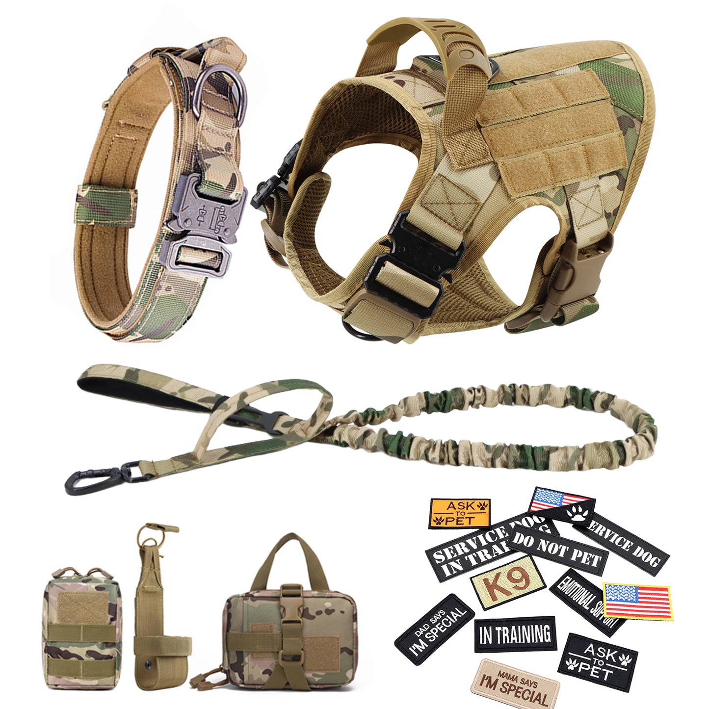 PETRAVEL Military Large Malinois Dog Harness Vest Set Patches Leash Kit