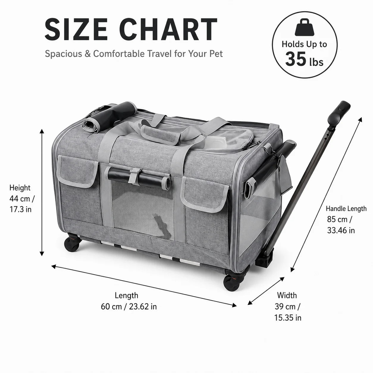 XMSJ Cat Dog Carrier With Wheels For Travel Stroller
