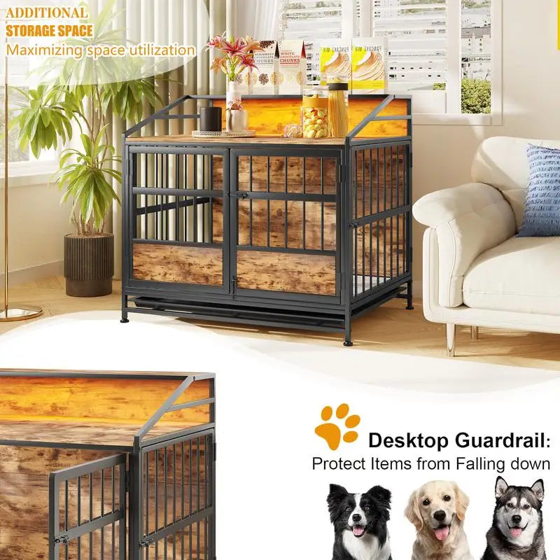 Multi Function Wooden Dog Crate With Storage And Double Doors