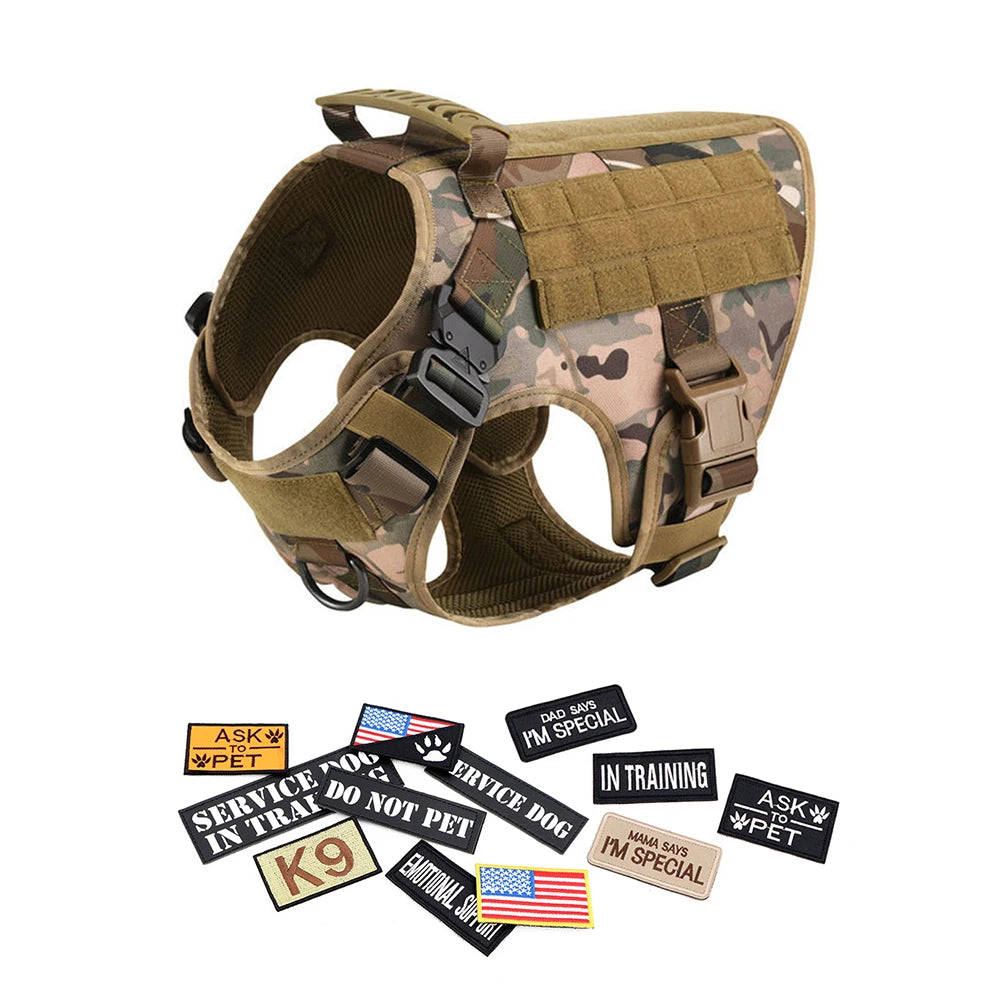 PETRAVEL Military Large Malinois Dog Harness Vest Set Patches Leash Kit