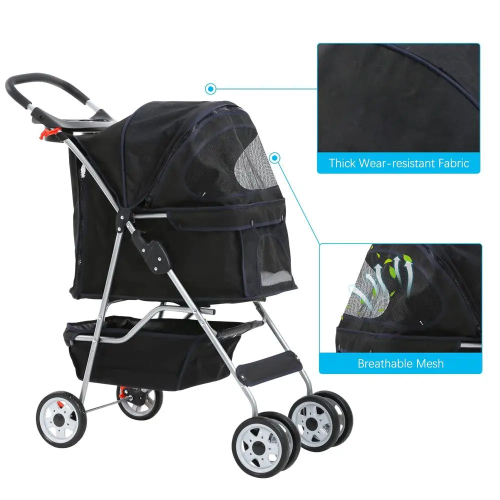 Four Wheel Pet Stroller For Dogs And Cats Foldable Carrier