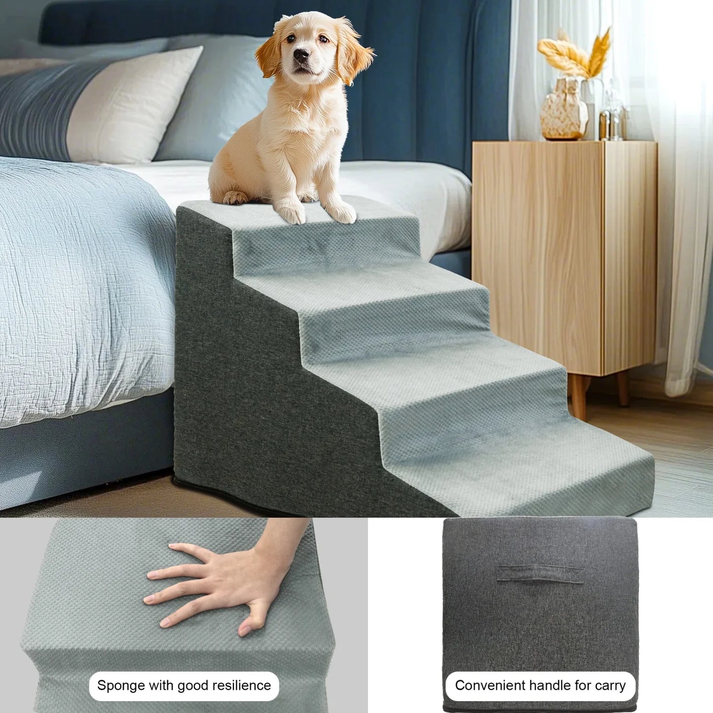 Three Step Dog Stairs Ramp For Small Dogs Washable Cover