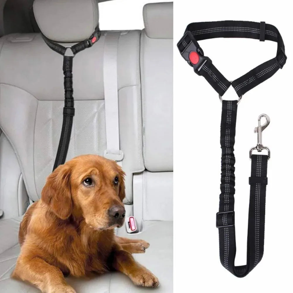 Two In One Dog Car Seat Belt Headrest Restraint Reflective