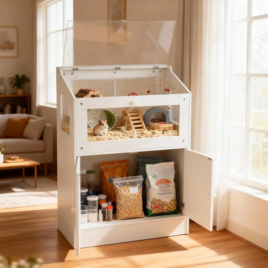 HiMISS Acrylic Small Animal Cage With Storage Cabinet For Hamsters