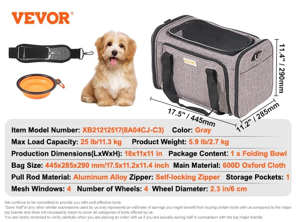 Breathable Cat Carrier Backpack With Telescopic Handle Wheels