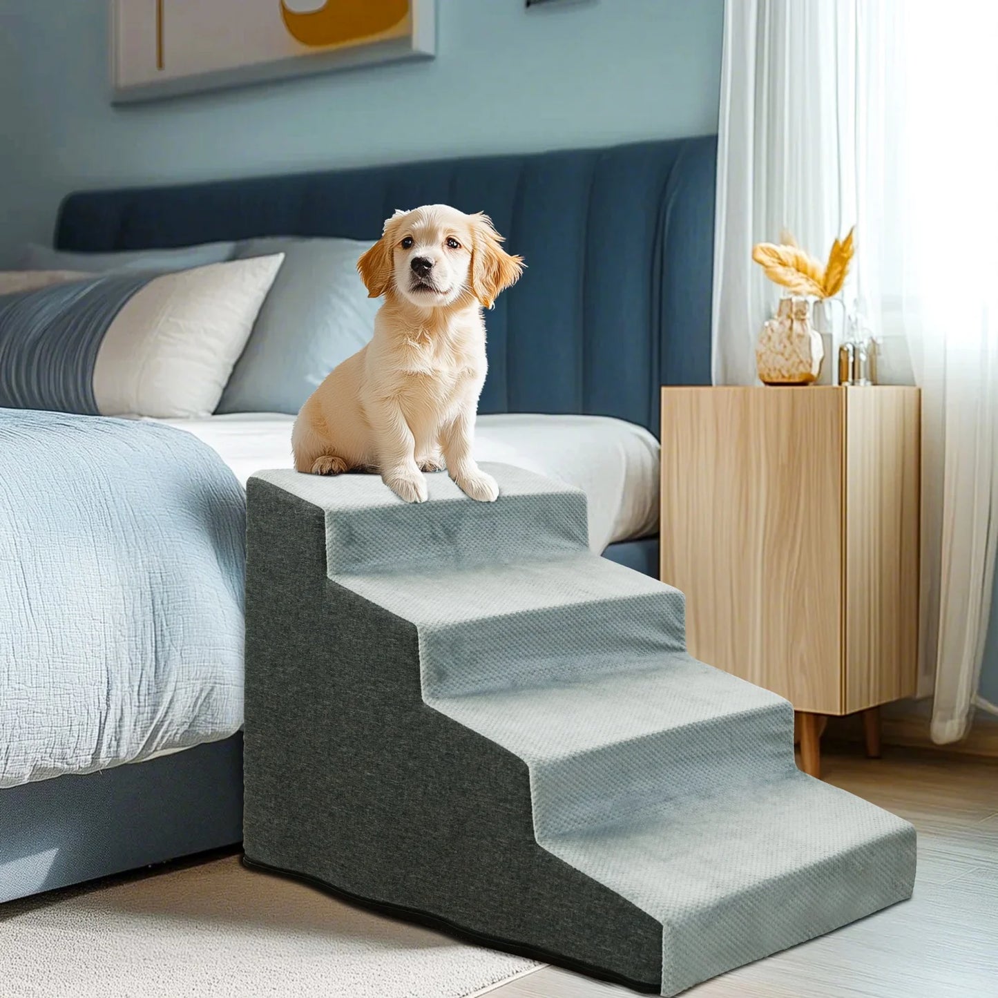 Three Step Dog Stairs Ramp For Small Dogs Washable Cover