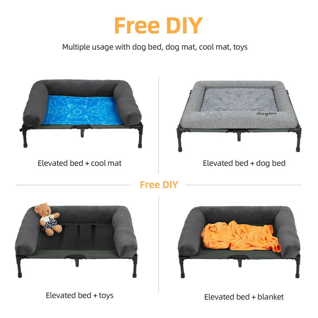 BINGOPAW Elevated Indoor Outdoor Pet Bed Lounger With Detachable Bolster