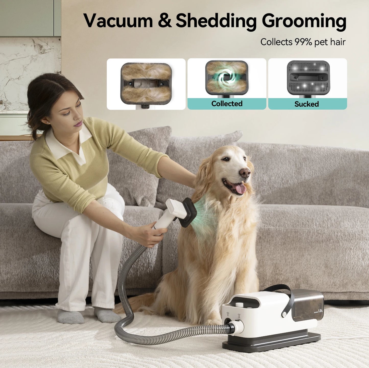 P1 Pet Grooming Vacuum Hair Dryer 15kPa Dog Clipper Tools