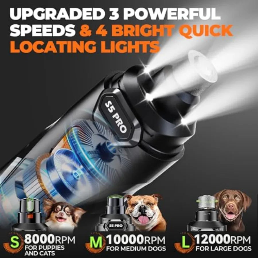 Whisper Quiet Dog Nail Grinder With Four LED Lights