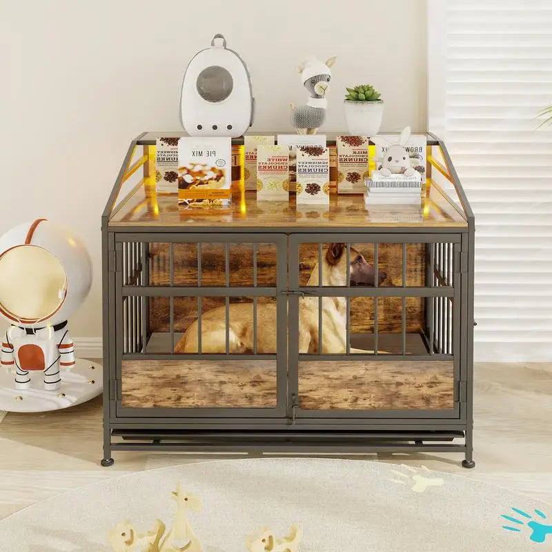 Multi Function Wooden Dog Crate With Storage And Double Doors
