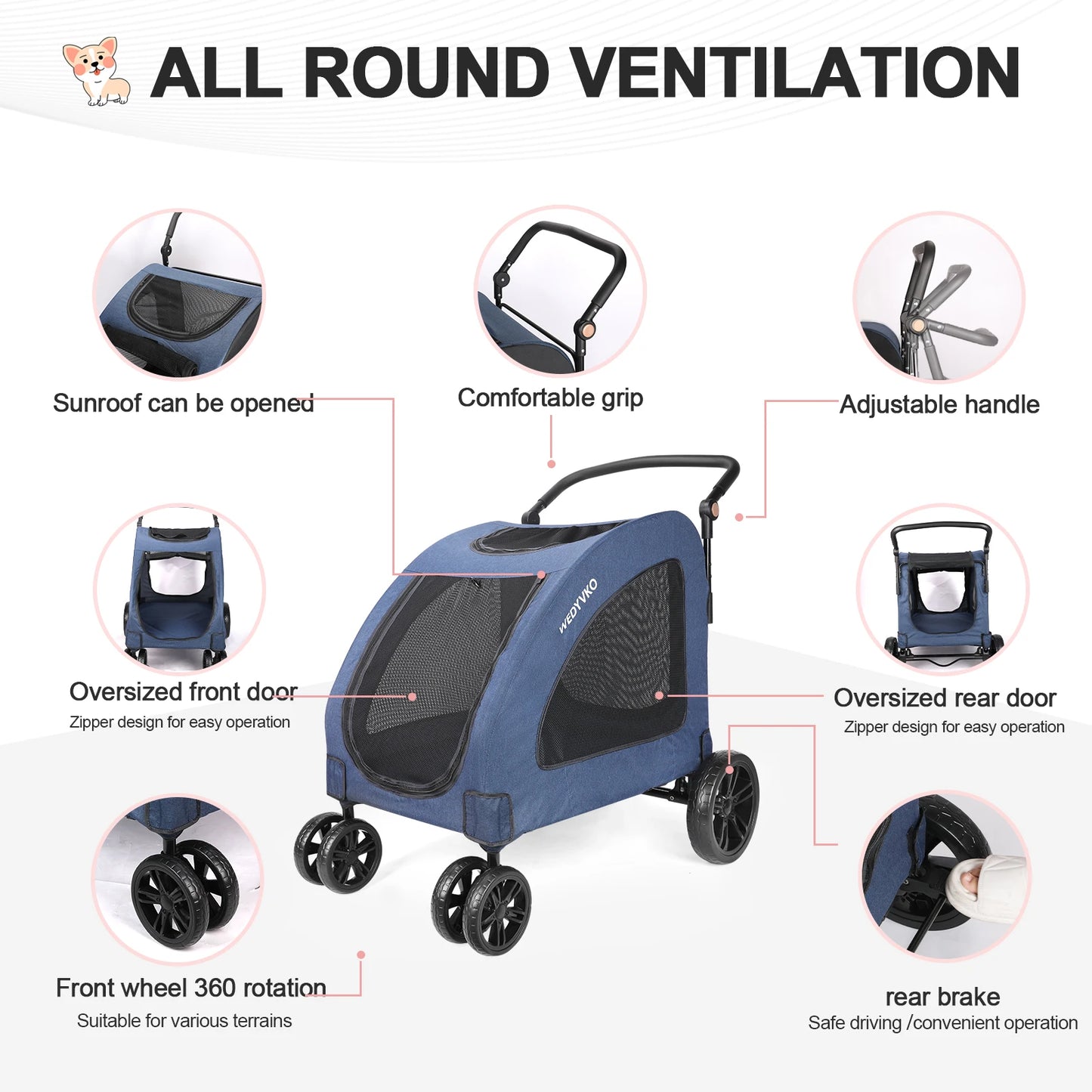 Heavy Duty Dog Stroller For Large Dogs Foldable Wagon