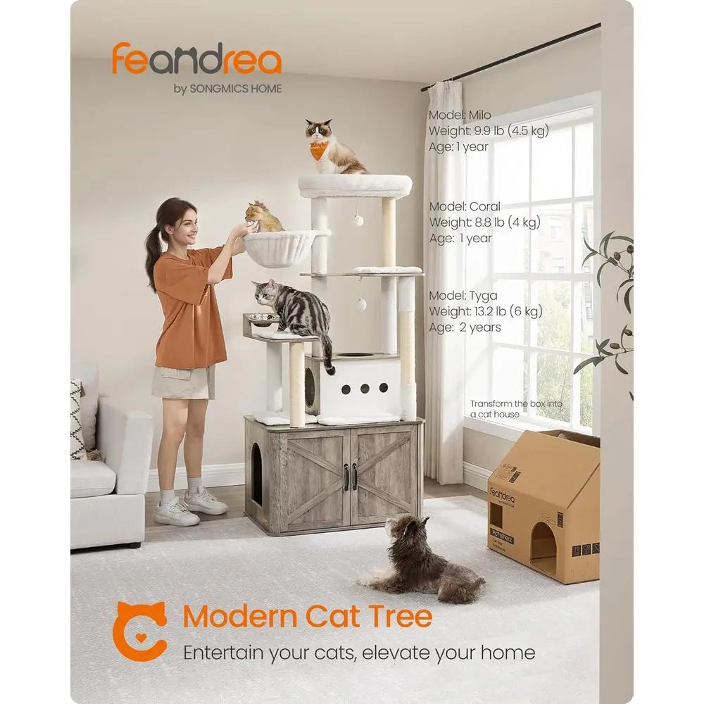Cat Tower With Litter Box And Scratching Posts For Cats