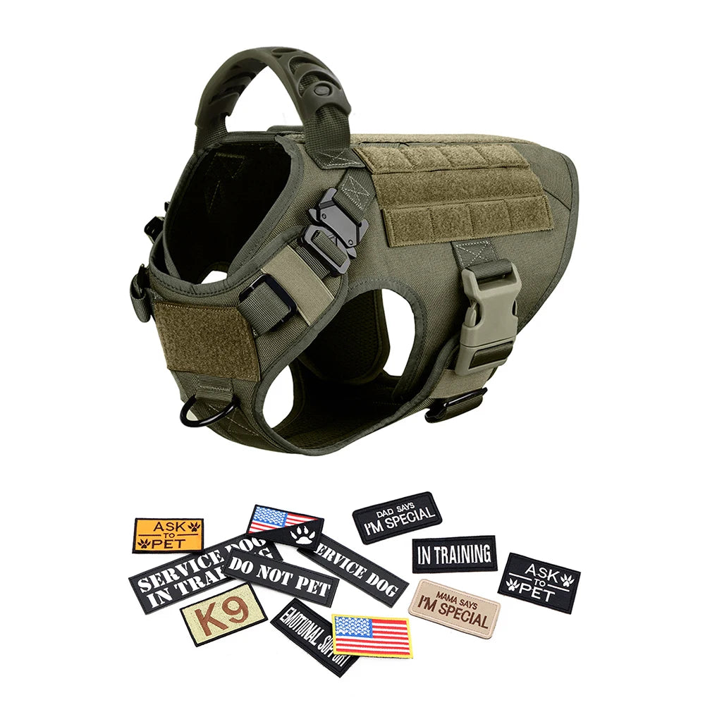 PETRAVEL Military Large Malinois Dog Harness Vest Set Patches Leash Kit