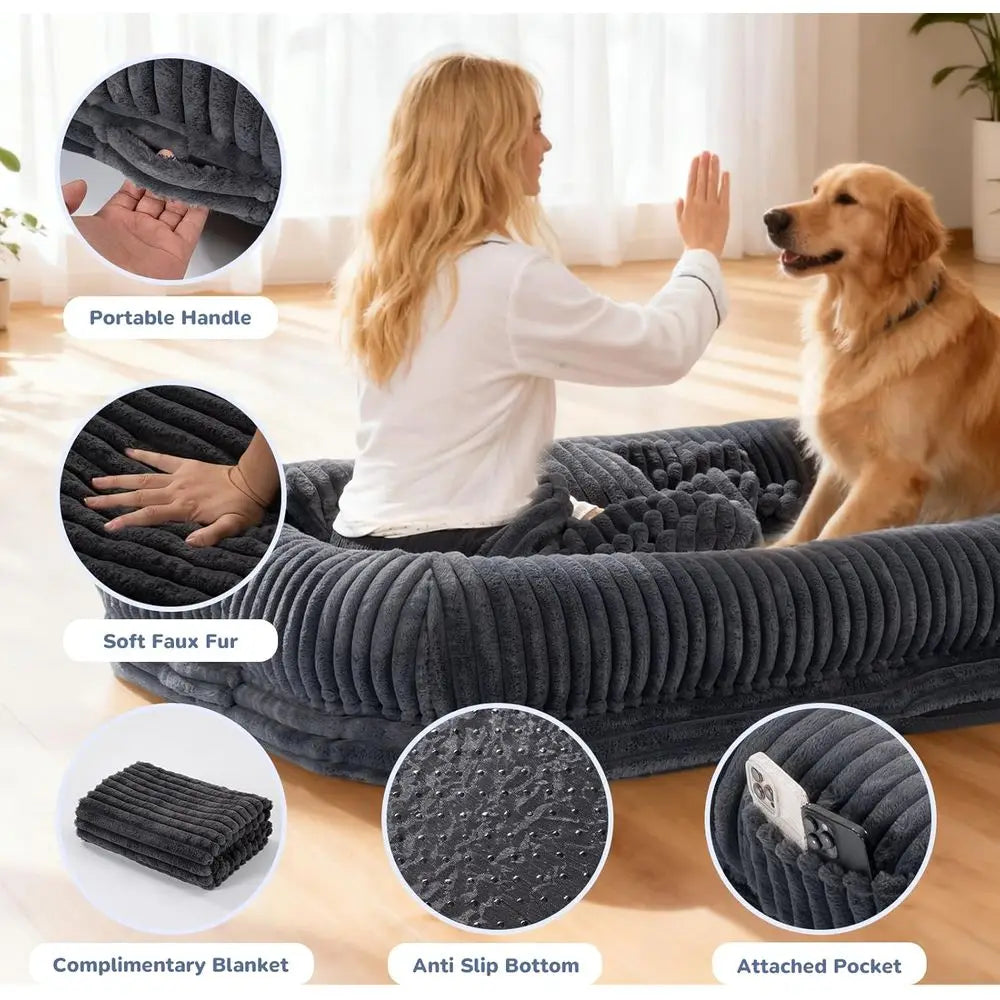 Orthopedic Dog Bed With Blanket And Egg Crate Foam Water Resistant Liner