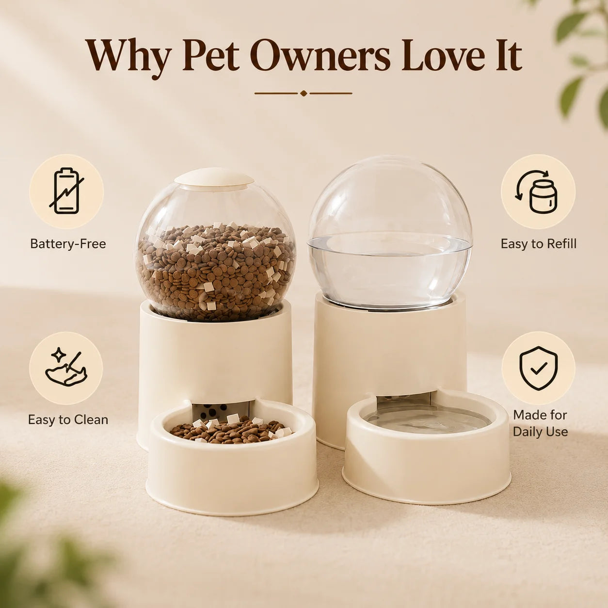 Automatic Gravity Feeder And Water Dispenser For Cats With Transparent Dome Lid