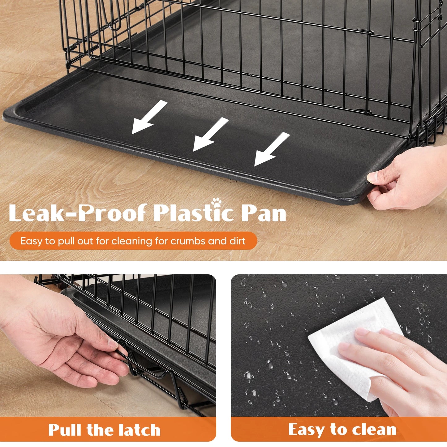 JHK Folding Wire Dog Cage With Pan Tray For Outdoors
