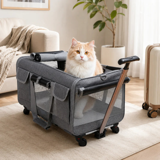 XMSJ Cat Dog Carrier With Wheels For Travel Stroller